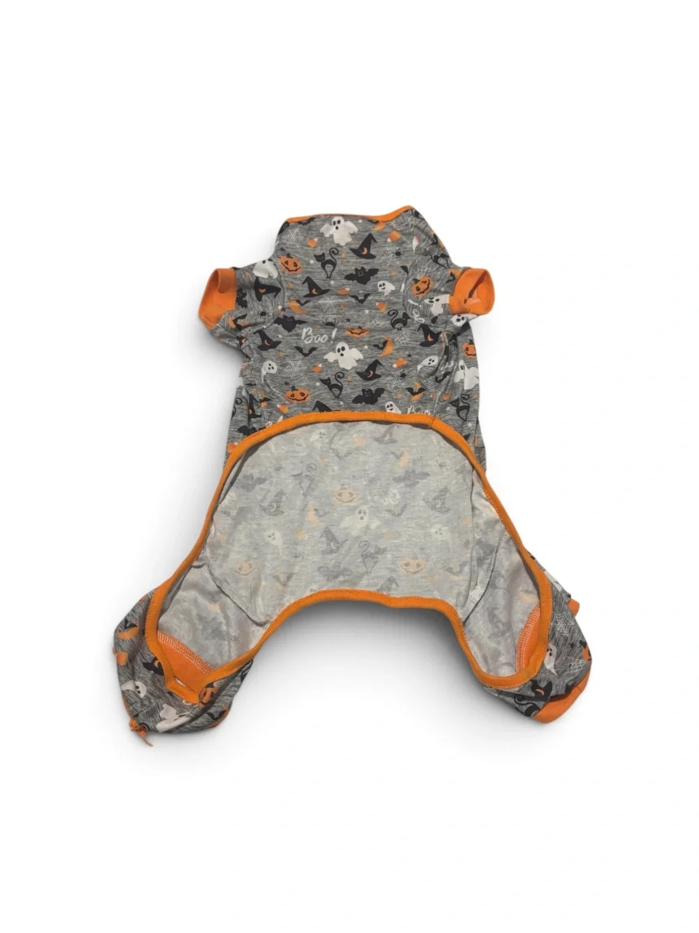 Pre-Owned Halloween Pet Dog Grey Halloween Print One-Piece with Orange Trim